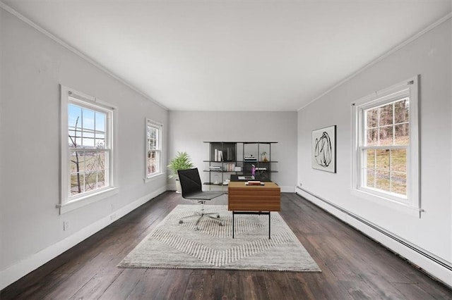 27 County Route 19, Hudson, NY 12534 - home office with baseboard heating, crown molding, and wood finished floors