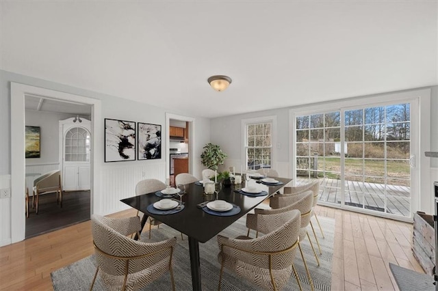 27 County Route 19, Hudson, NY 12534 - dining room with light wood-style flooring, a wainscoted wall, and healthy amount of natural light