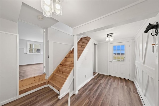 27 County Route 19, Hudson, NY 12534 - foyer featuring stairs, a chandelier, wood finished floors, and healthy amount of natural light