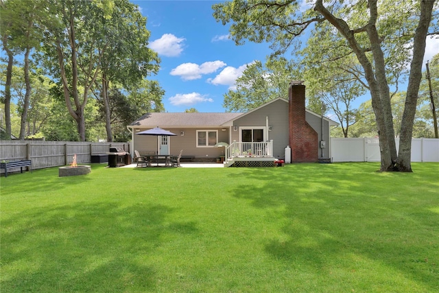 75 Lynncliff Rd, Hampton Bays, NY 11946 - rear view of property featuring a chimney and a fenced backyard