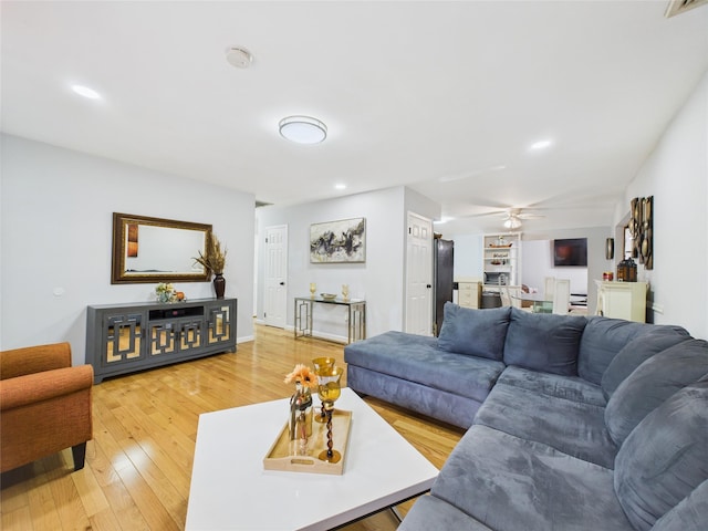 237 Donald Blvd, Holbrook, NY 11741 - living area featuring a ceiling fan, light wood-type flooring, and recessed lighting