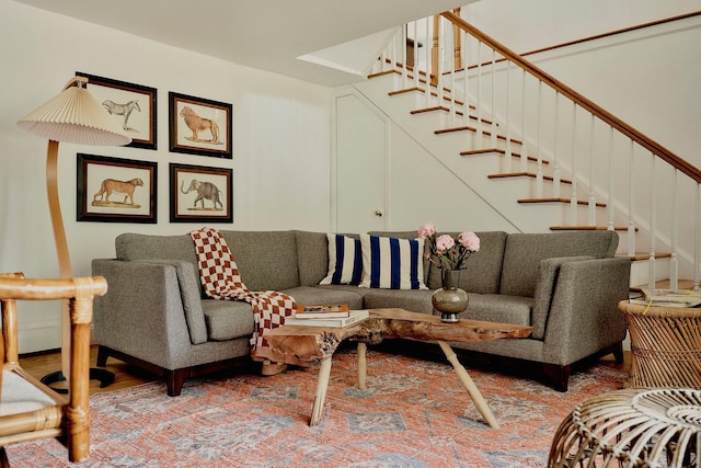 169 Mountain Rd, Cornwall On Hudson, NY 12520 - living room featuring stairway and light wood-style floors