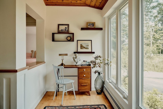 169 Mountain Rd, Cornwall On Hudson, NY 12520 - office space with light wood-style flooring, wood ceiling, lofted ceiling, and a baseboard radiator