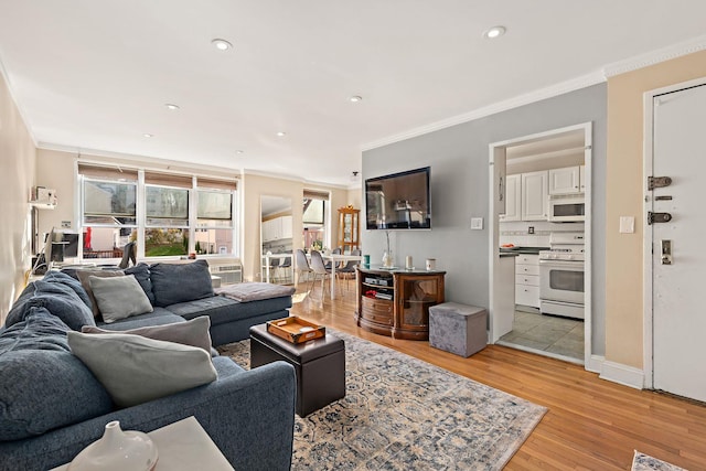 5730 Mosholu Ave Unit 4Ff, Bronx, NY 10471 - living area featuring crown molding, light wood-type flooring, and recessed lighting