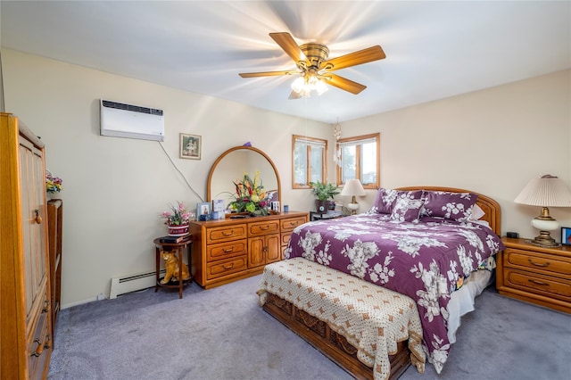 179 Alice Ave, Oceanside, NY 11572 - carpeted bedroom with a baseboard radiator, a wall mounted air conditioner, and ceiling fan