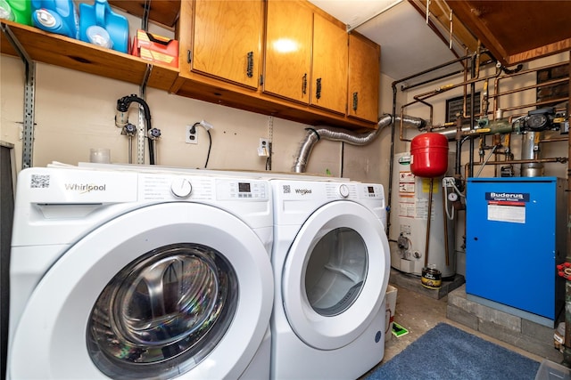 179 Alice Ave, Oceanside, NY 11572 - washroom with cabinet space, gas water heater, a heating unit, and washer and dryer
