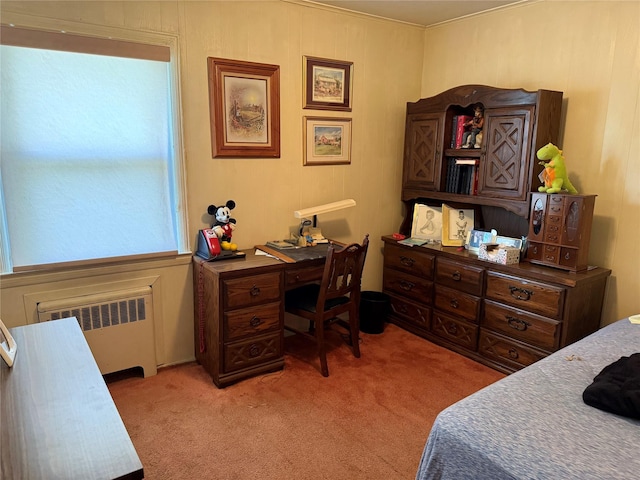 761 Barkley Ave, East Meadow, NY 11554 - bedroom featuring radiator heating unit, light colored carpet, and an office area
