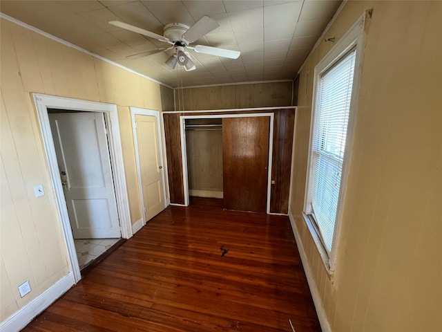 107-03 32nd Ave, East Elmhurst, NY 11369 - corridor featuring hardwood / wood-style flooring, ornamental molding, and wood walls