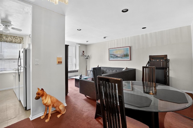 355 Bronx River Rd Unit 4B, Yonkers, NY 10704 - dining space with radiator heating unit, a ceiling fan, and recessed lighting