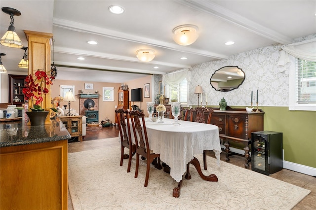 22 Woodchuck Ln, East Setauket, NY 11733 - dining area with beamed ceiling and recessed lighting