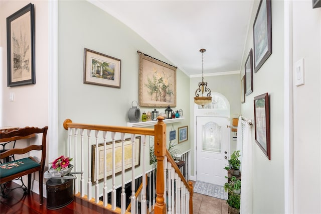 22 Woodchuck Ln, East Setauket, NY 11733 - tiled foyer with crown molding and vaulted ceiling
