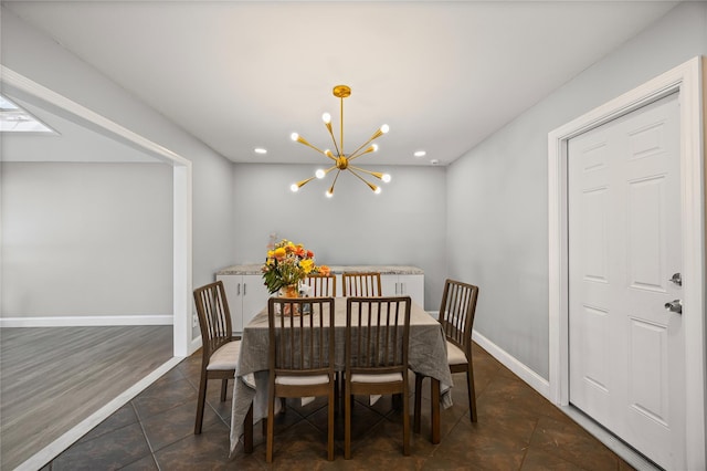 16 Melvin Ave, Farmingville, NY 11738 - dining area with a chandelier, dark tile patterned floors, and recessed lighting
