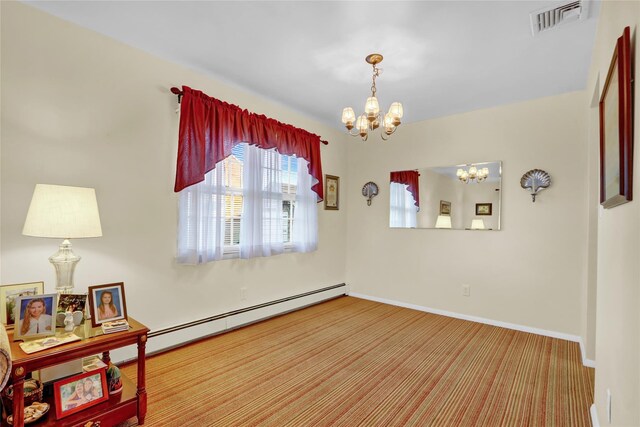 138 Sequams Ln E, West Islip, NY 11795 - sitting room featuring a chandelier, a baseboard heating unit, and carpet floors