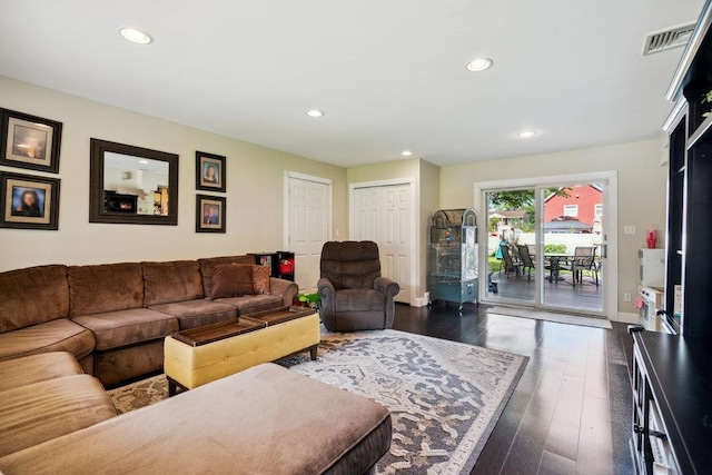 17 Sterling Dr, Lake Grove, NY 11755 - living area with recessed lighting and dark wood-type flooring