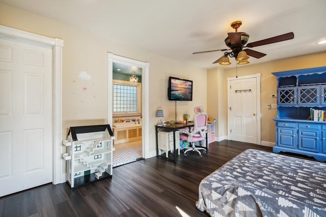 17 Sterling Dr, Lake Grove, NY 11755 - bedroom with wood finished floors, ceiling fan, and ensuite bath
