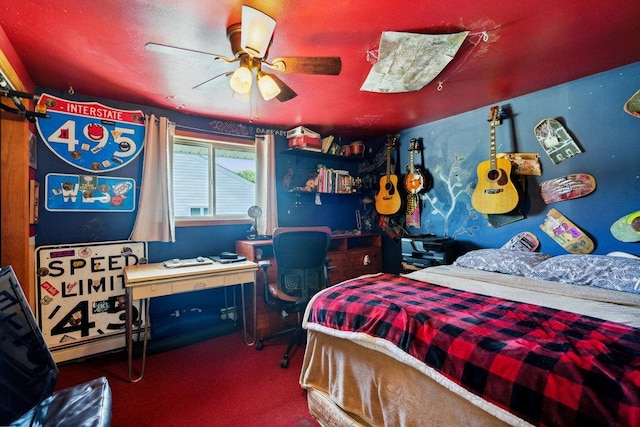 17 Sterling Dr, Lake Grove, NY 11755 - bedroom featuring carpet floors, an office area, and a ceiling fan