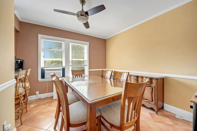 2524 Mickle Ave, Bronx, NY 10469 - dining room with light tile patterned floors, a ceiling fan, ornamental molding, and cooling unit