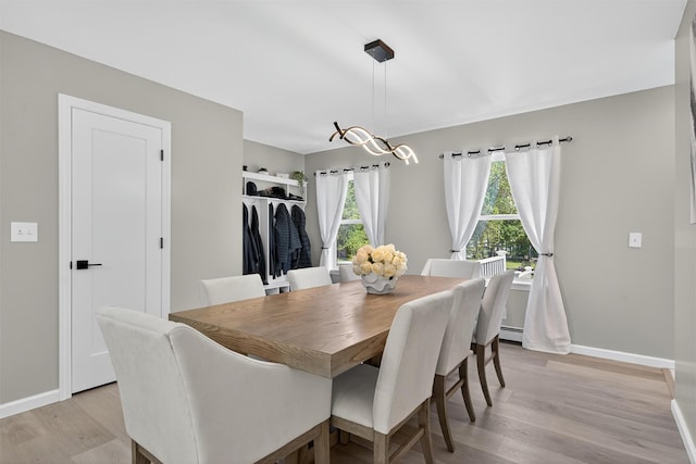 97 Pittaluga Dr, Monticello, NY 12701 - dining area with light wood-style flooring and baseboard heating