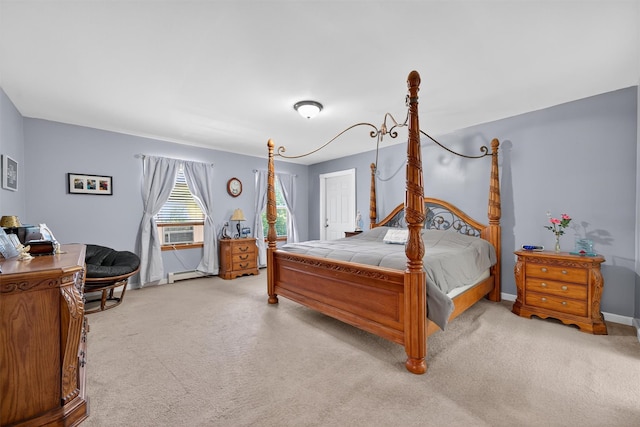 97 Pittaluga Dr, Monticello, NY 12701 - bedroom featuring light colored carpet, cooling unit, and a baseboard heating unit