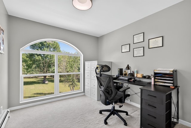 97 Pittaluga Dr, Monticello, NY 12701 - carpeted home office with a baseboard heating unit and baseboards