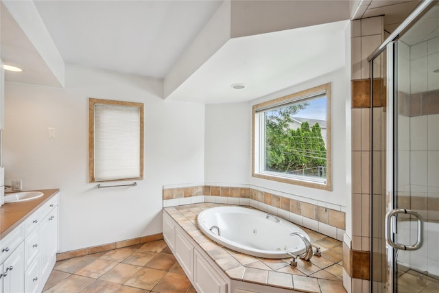 58 Circle Dr, Syosset, NY 11791 - full bathroom featuring vanity, a whirlpool tub, and a stall shower