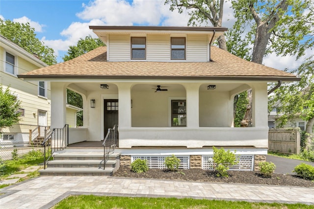 250 Cedar Hill Ave, Nyack, NY 10960 - view of front of property featuring a shingled roof, covered porch, ceiling fan, and stucco siding