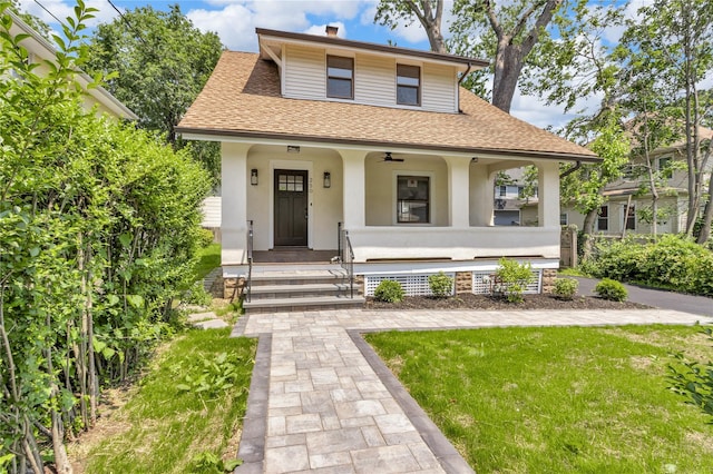 250 Cedar Hill Ave, Nyack, NY 10960 - bungalow-style house with covered porch, roof with shingles, stucco siding, and ceiling fan