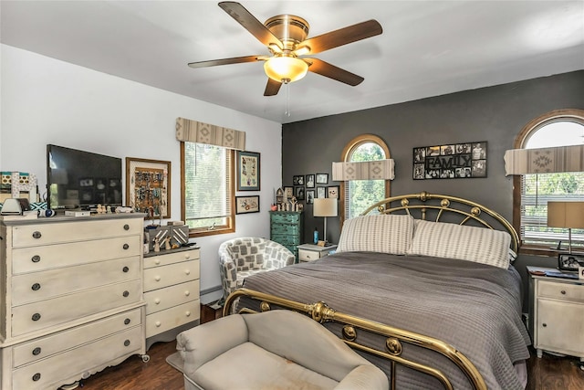 20 Wensley Rd, Plainview, NY 11803 - bedroom featuring dark wood-style flooring, multiple windows, and a ceiling fan