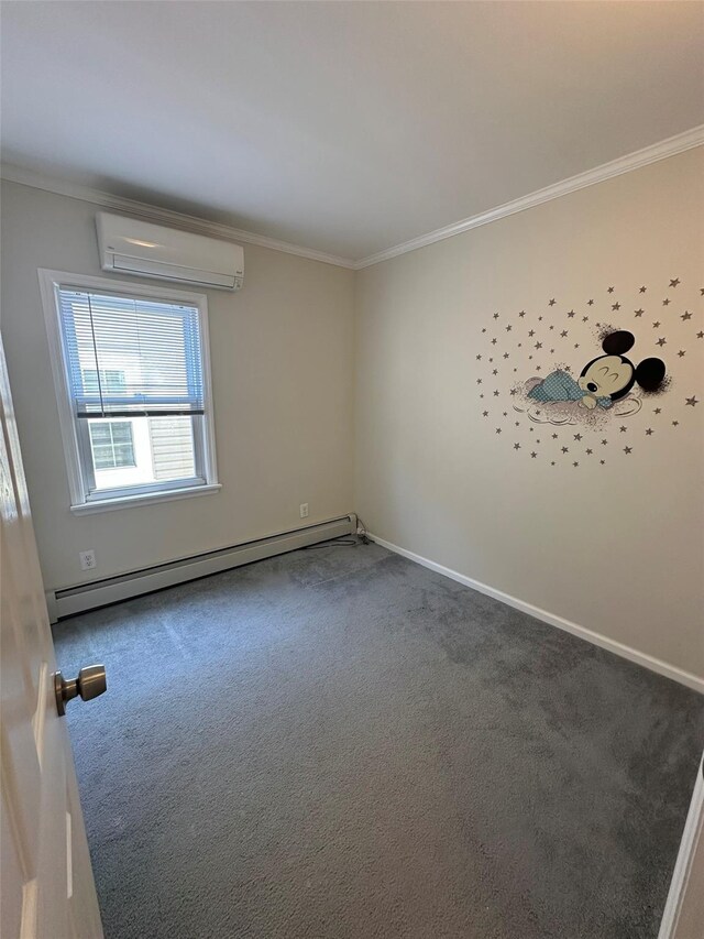 33-13 202nd St, Bayside, NY 11361 - unfurnished room with a wall mounted AC, a baseboard heating unit, crown molding, and carpet floors