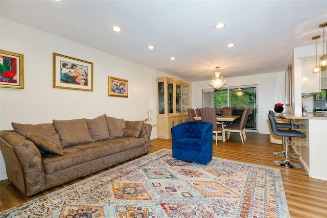 171 S Middle Neck Rd Unit 1F, Great Neck, NY 11021 - living area with recessed lighting, wood finished floors, and a chandelier