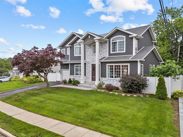 5 Vera Ave, Plainview, NY 11803 - traditional-style home with stone siding, asphalt driveway, and a shingled roof