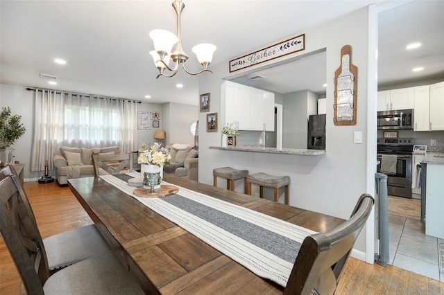 20 Honeymoon Ln, Poughkeepsie, NY 12603 - dining room with a chandelier, recessed lighting, and light wood finished floors