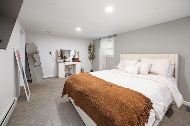 20 Honeymoon Ln, Poughkeepsie, NY 12603 - bedroom with a baseboard heating unit, light colored carpet, an office area, and recessed lighting
