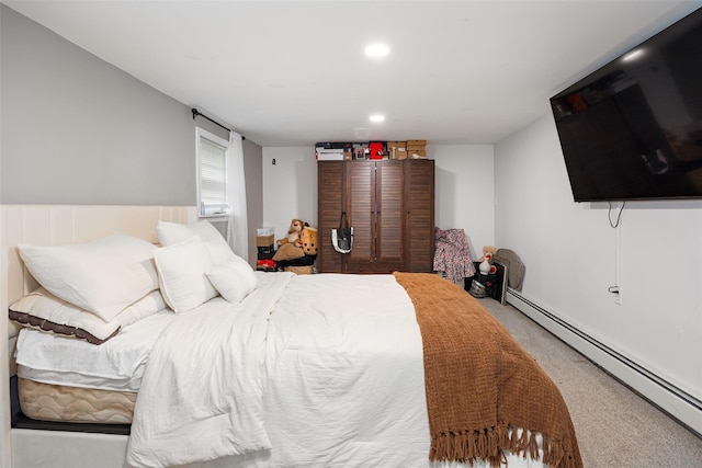20 Honeymoon Ln, Poughkeepsie, NY 12603 - bedroom with a baseboard heating unit, light colored carpet, and recessed lighting