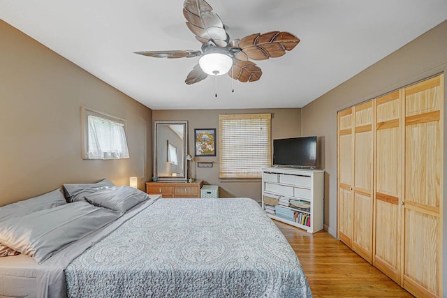 15 Roosevelt Blvd, East Patchogue, NY 11772 - bedroom featuring light wood-style floors, ceiling fan, and a closet