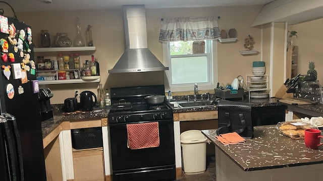 31 N Wayne Ave, West Haverstraw, NY 10993 - kitchen featuring black appliances and wall chimney exhaust hood