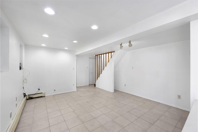 3046 Coddington Ave, Bronx, NY 10461 - spare room featuring recessed lighting, stairway, and a baseboard radiator