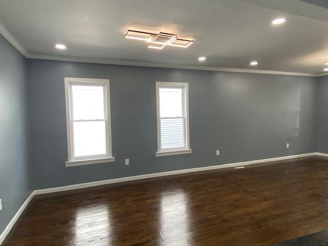 6 Elbert St, Call Listing Agent, NY 12304 - empty room featuring crown molding, healthy amount of natural light, dark wood-type flooring, and recessed lighting