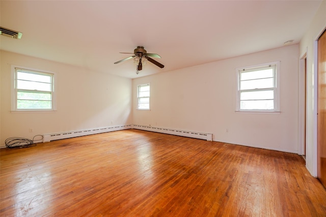 615 E Olive St, Long Beach, NY 11561 - unfurnished room featuring wood finished floors, a ceiling fan, and a baseboard radiator