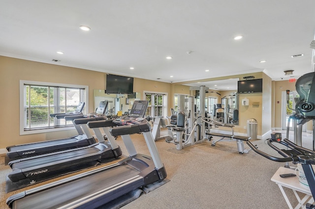 86 Erik Dr, East Setauket, NY 11733 - gym featuring recessed lighting, healthy amount of natural light, and light carpet