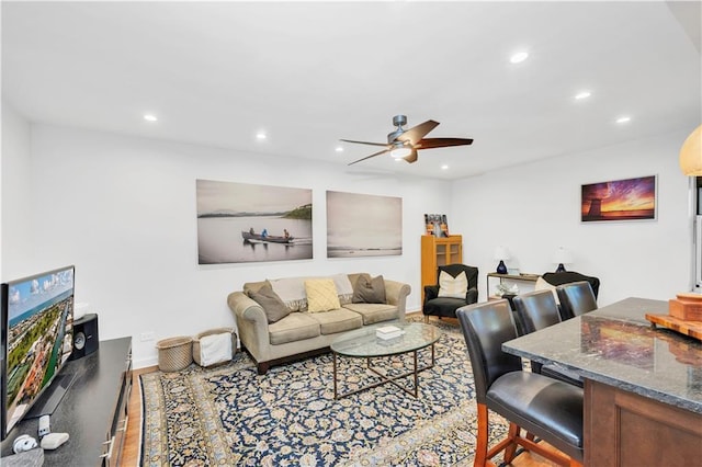 9707 4th Ave Unit 3R, Brooklyn, NY 11209 - living area featuring ceiling fan, light wood-type flooring, and recessed lighting