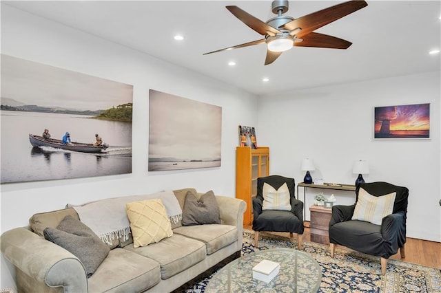 9707 4th Ave Unit 3R, Brooklyn, NY 11209 - living area with wood finished floors, ceiling fan, and recessed lighting
