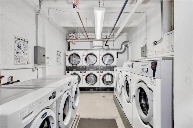 9707 4th Ave Unit 3R, Brooklyn, NY 11209 - shared laundry with washer and dryer, electric panel, and stacked washer / dryer