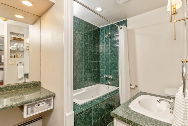113 Pine St, Port Jefferson Station, NY 11776 - full bathroom featuring a combined bath / shower with jetted tub, vanity, and recessed lighting