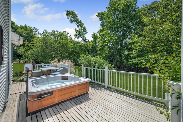 4 Cooks Ln, Westhampton, NY 11977 - deck with a hot tub and a lawn