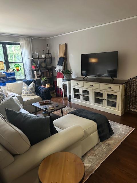 240 Alpine Pl Unit 2A, Eastchester, NY 10707 - living area featuring wood finished floors and ornamental molding