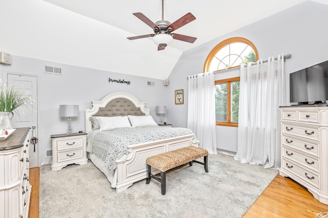 600 Shipyard Ln, East Marion, NY 11939 - bedroom with lofted ceiling, light wood finished floors, and a ceiling fan