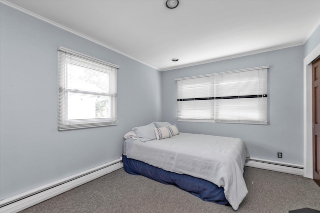 790 Adams St, Baldwin, NY 11510 - bedroom featuring a baseboard heating unit, a baseboard radiator, ornamental molding, and carpet