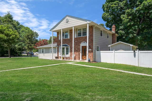 5 Fox Rd, Middle Island, NY 11953 - neoclassical / greek revival house with a chimney and brick siding