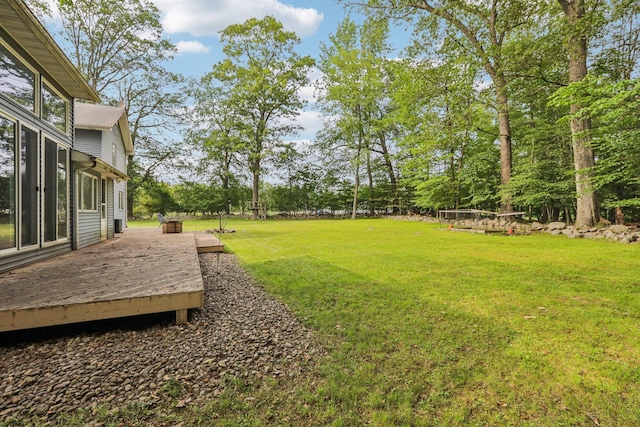 28 Nob Hill Rd, New City, NY 10956 - view of grassy yard featuring a wooden deck and view of scattered trees
